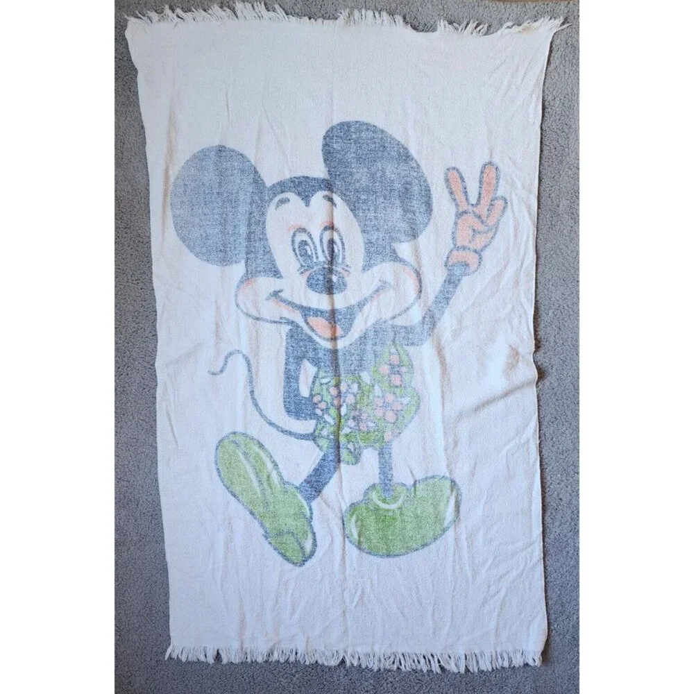 Vtg‎ 70s/80s MICKEY MOUSE Retro Beach/Bath Towel Fringe Edge 55
